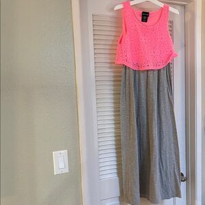 Pink Lace Crop Top Grey Maxi Dress Youth Girls 14 Excellent Condition PAPER DOLL